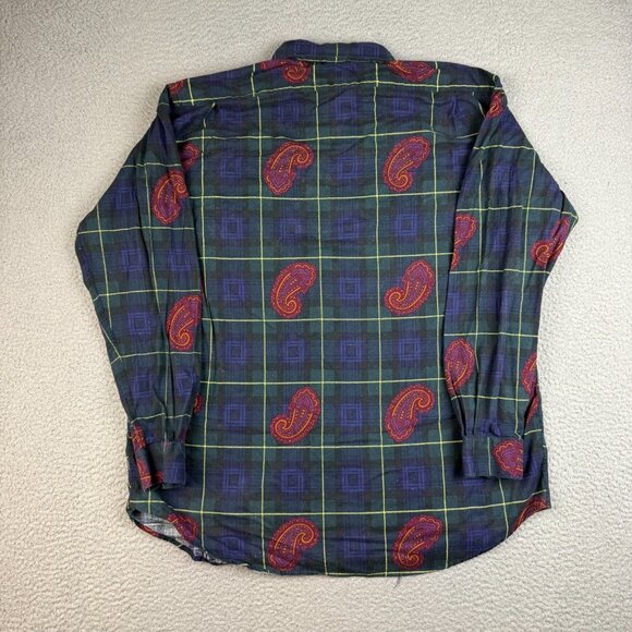 Vintage Mens Extra Large Long Sleeve Button Down Shirt Paisley Patchwork Cotton - Picture 2 of 7